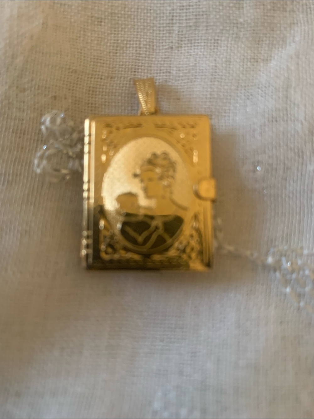 Gold Book Locket Necklace – Classic Portrait Pendant